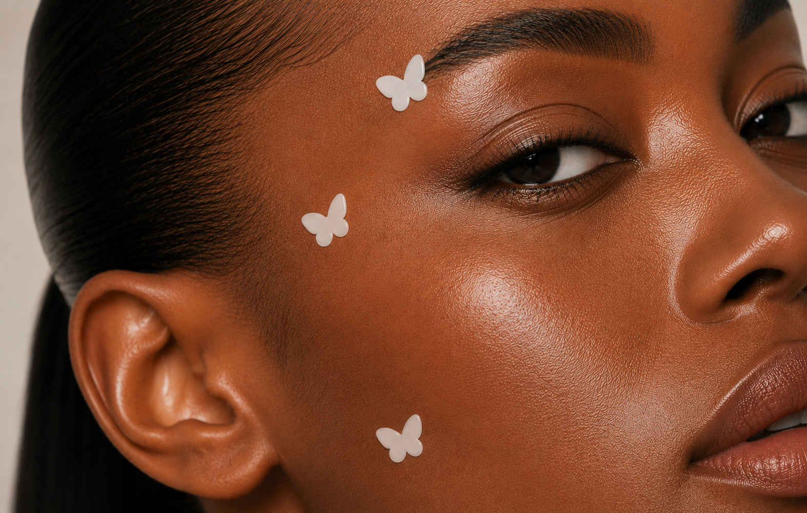 AI-generated model wearing butterfly pimple patches