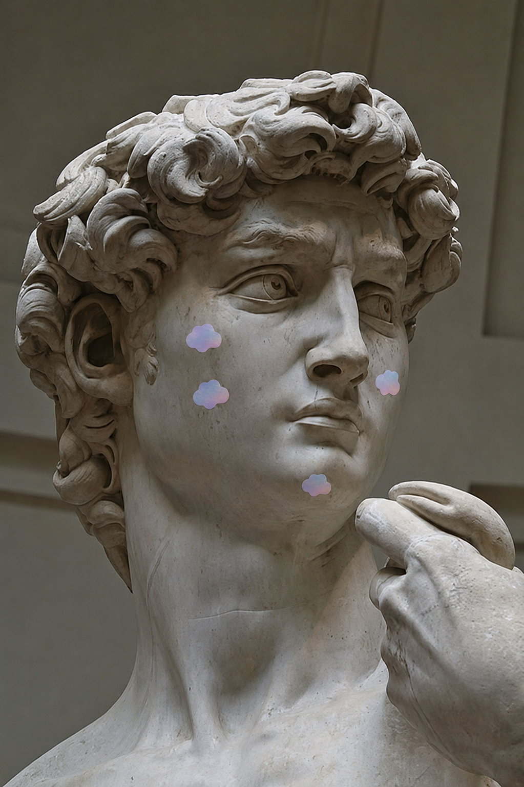 Michelangelo's David wearing cloud skincare ideation patch