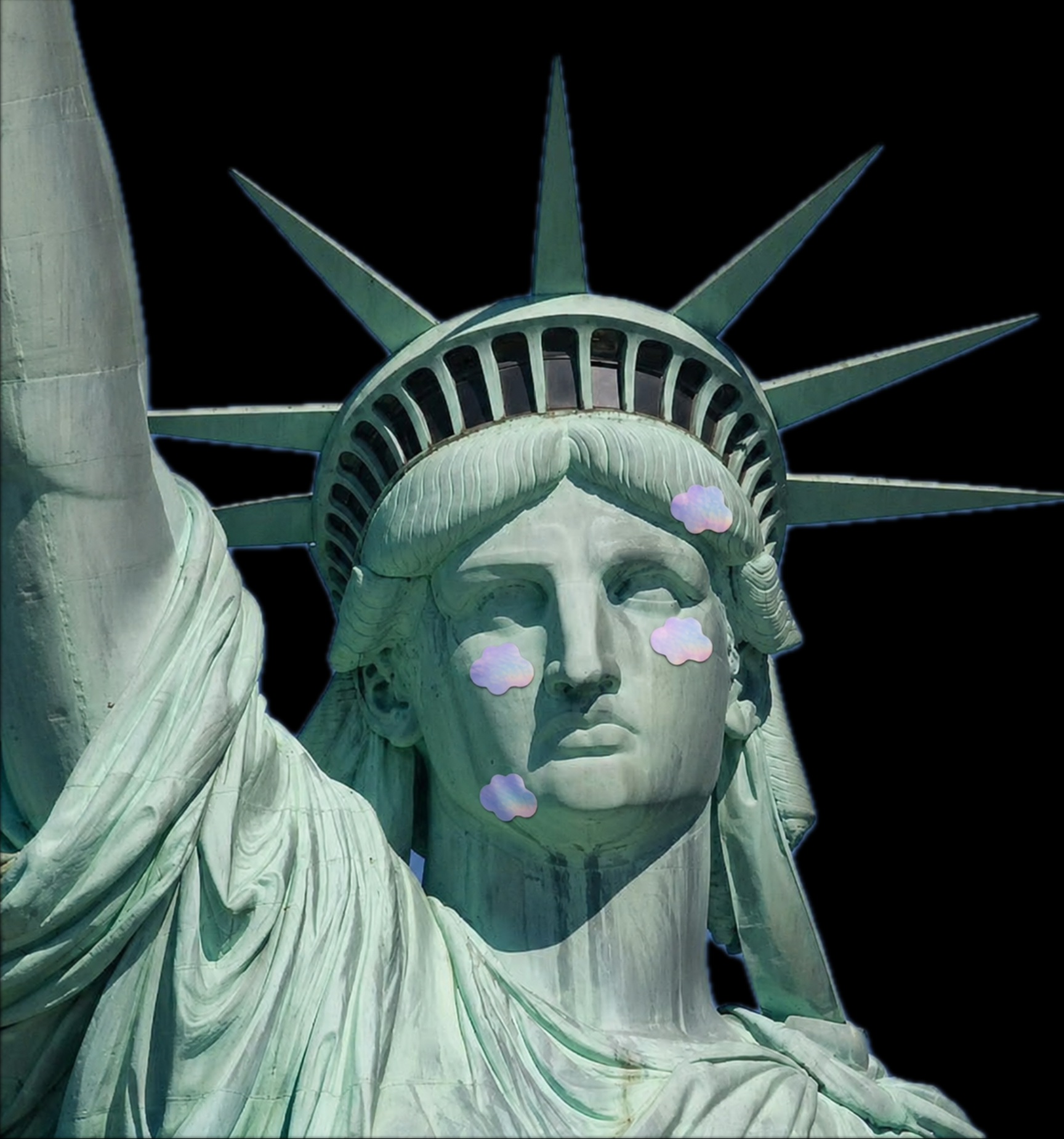 Statue of Liberty wearing cloud skincare ideation patch