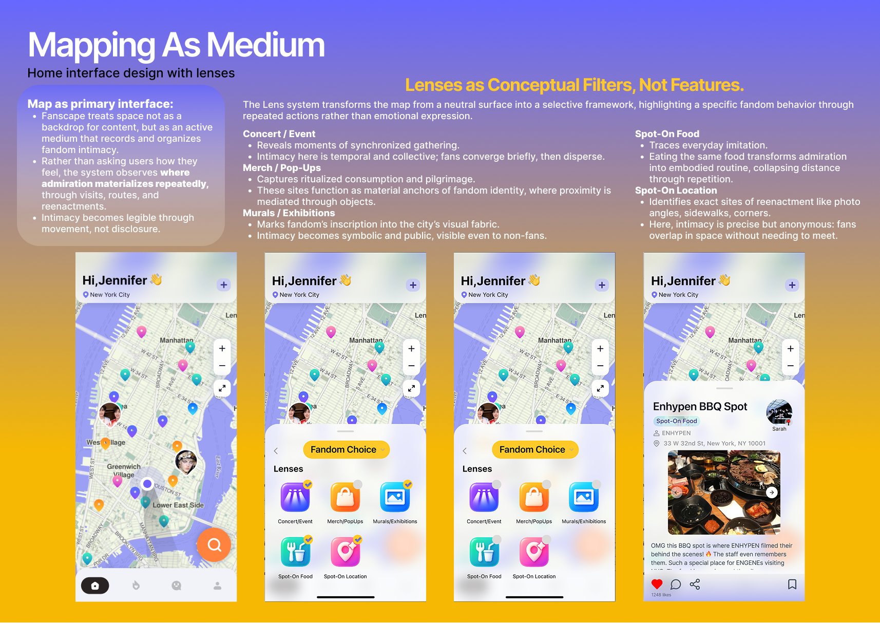 Mapping as medium with lens system and phone mockups